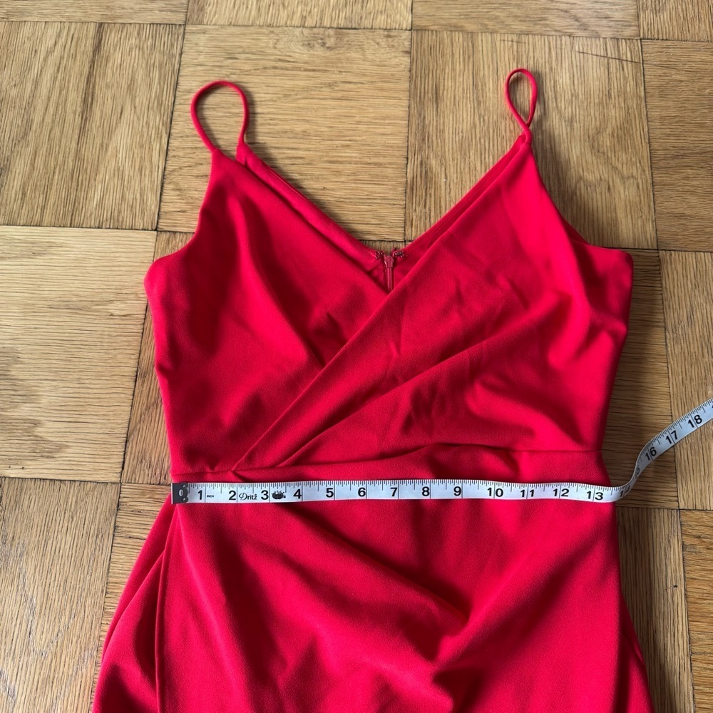Betsey Johnson Size 8 Red Mini Dress Cocktail Faux Wrap Twist Slit - Picture 7 of 8